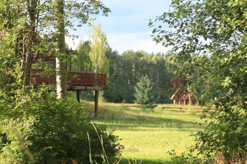 a tree house in the middle of a field at LDR Lodge - Last Dollar Ranch in Smithers