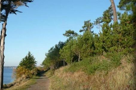 a dirt road on a hill with trees and water at Hôtel Kermor in Concarneau