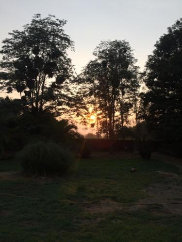 a sunset in a field with trees in the background at La Casa Vinilla in Casablanca
