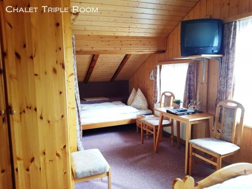 تلفاز و/أو أجهزة ترفيهية في Alpine Budget Rooms by Täscherhof