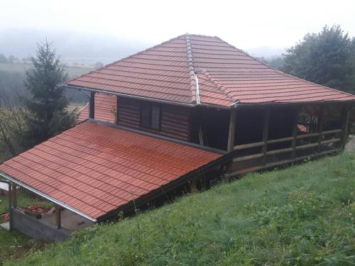 a house with a red roof on a hill at Etno domaćinstvo Milenković in Despotovac