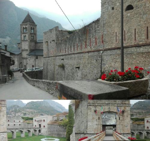 a collage of two pictures of a castle at Affittacamere la Genzianella in Vinadio