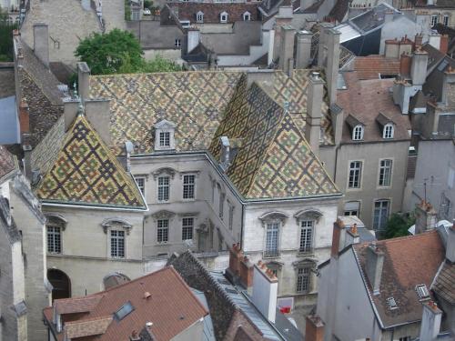 an aerial view of roofs of buildings in a city at Gite Bons Amis in Dijon