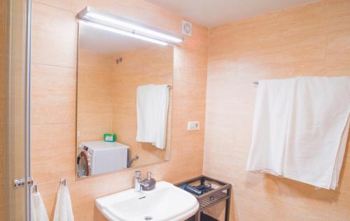 a bathroom with a sink and a mirror at Ca' la Júlia Vall de Boi in Barruera