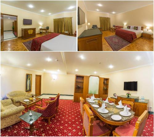 a hotel room with a bed and a living room at Hotel Madhuban in Dehradun