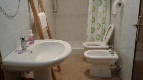 a bathroom with a sink and a toilet at La Casa di Muro in Oriolo Romano