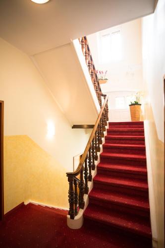 a staircase in a house with a red carpet at Hotel-Pension Berger in Heidelberg