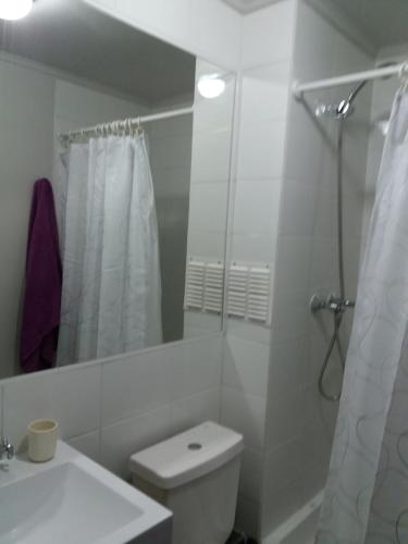 y baño con ducha, aseo y lavamanos. en Bahia horizonte herradura, en Coquimbo