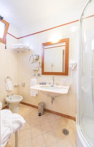a bathroom with a sink and a toilet and a mirror at Diana Park Hotel in Florence