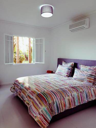 a bedroom with a large bed with a colorful blanket at Oxygène in Marrakech