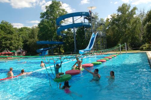 a group of people in a swimming pool at a water park at David Apartman in Gyula