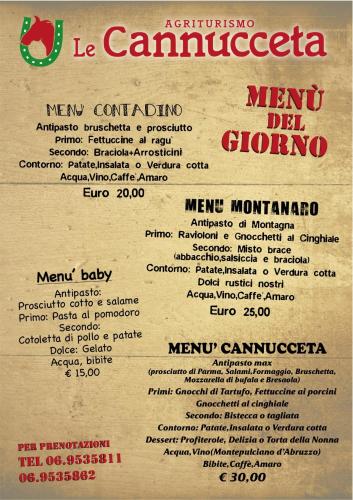 Menú de un restaurante mexicano en Agriturismo Le Cannucceta, en Castel San Pietro Romano
