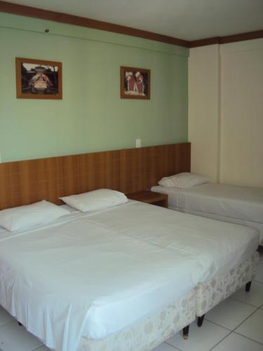 1 dormitorio con 2 camas y 2 cuadros en la pared en Apartamento Grand Dolphin 1002, en Caldas Novas