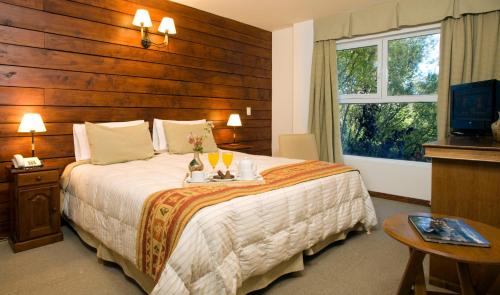 une chambre d'hôtel avec un lit et une fenêtre dans l'établissement Lar Aike, à El Calafate
