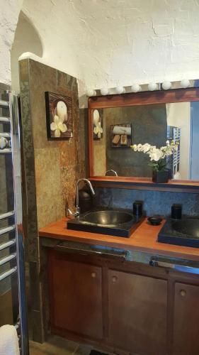 une cuisine avec un évier et un plan de travail dans l'établissement La Gavaresse, à Carqueiranne