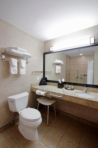 a bathroom with a toilet and a large mirror at Best Western Blairmore in Saskatoon