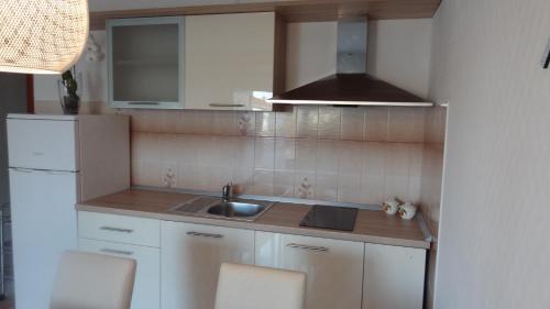 Elle comprend une petite cuisine équipée d'un évier et d'un réfrigérateur. dans l'établissement Apartman "Roko", à Zadar