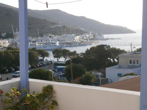 a view of a harbor with boats in the water at Amorgaia 2 in Katapola