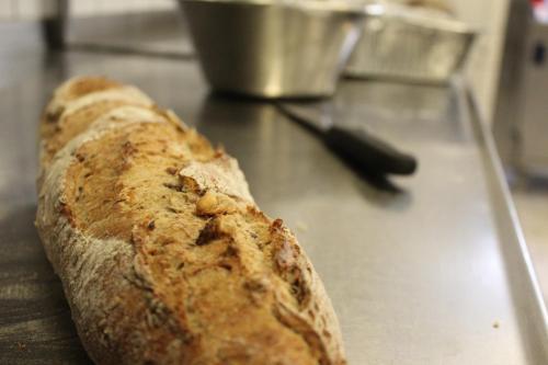 a loaf of bread sitting on top of a counter at Hotel Aarslev Kro in Brabrand