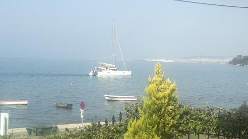 a sailboat in the water with boats in it at Villa Markos in Roitika