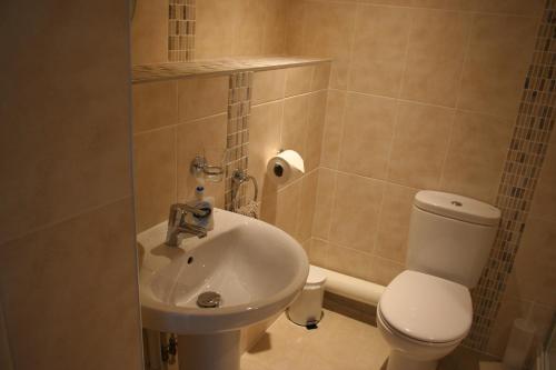 een badkamer met een witte wastafel en een toilet bij Highlands Apartment 5 in Shanklin