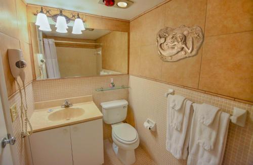 a bathroom with a toilet and a sink and a mirror at Sea Cliff Hotel in Fort Lauderdale