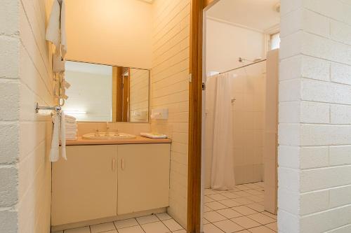 uma casa de banho com um lavatório e um espelho em Citrus Valley Motel em Renmark