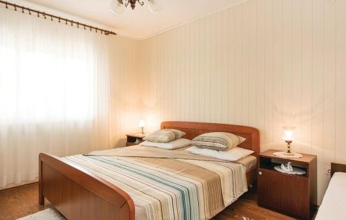 ein Schlafzimmer mit einem Bett mit zwei Nachttischen und einem Fenster in der Unterkunft Holiday Home Ruzic in Ružić