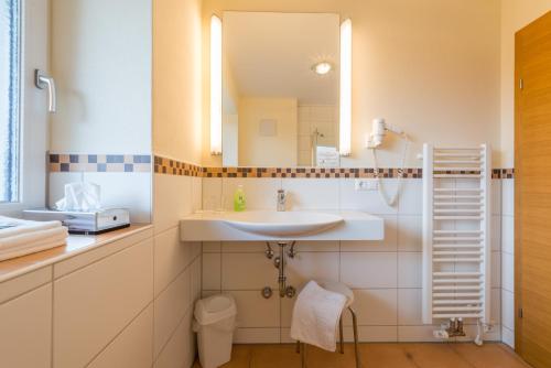 a bathroom with a sink and a mirror at Kirchenwirt Irrsdorf Familie Schinwald in Strasswalchen