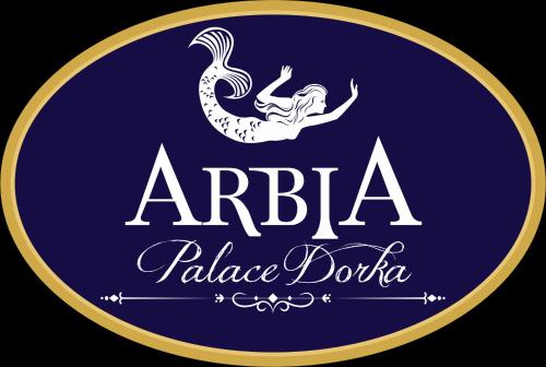 a sign for a restaurant with a mermaid at Arbia Dorka Heritage Palace in Varaždin