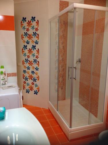 a bathroom with a shower and a toilet at Casa Tètta two styles living together in Sant'Agnello