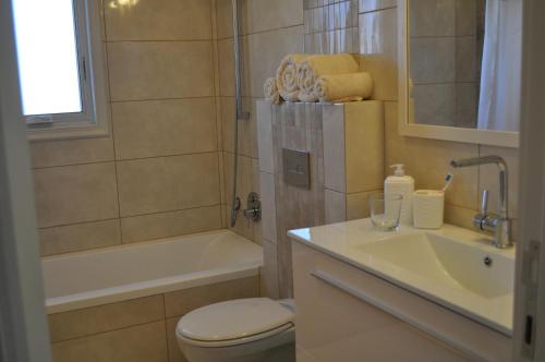 a bathroom with a toilet and a sink and a tub at Shmulik Galilee in Lavon