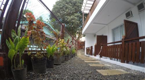 un pasillo de una casa con plantas en macetas en Neela Tourist Lodge, en El Nido