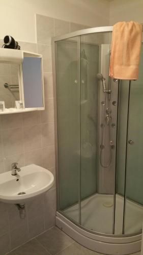a bathroom with a shower and a sink at Appartement Hotel Marien-Hof in Vienna