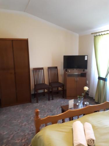 a hotel room with a bed and a flat screen tv at Business Club Selenča in Bač