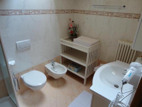a small bathroom with a toilet and a sink at Residence Hotel Miralago in Pergine Valsugana