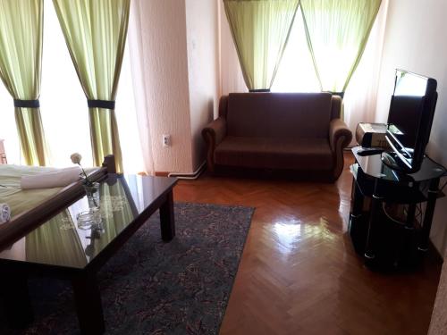a living room with a couch and a television at Business Club Selenča in Bač