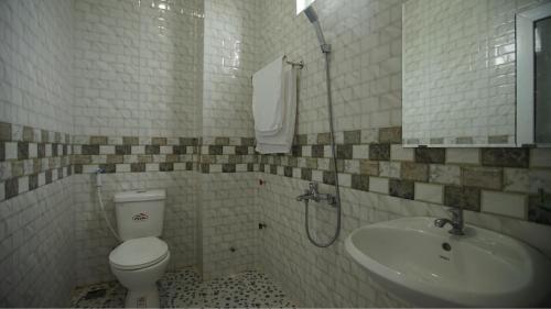 a bathroom with a toilet and a sink at Thanh Tran Guesthouse Lý Sơn in Ly Son