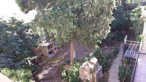 a tree with a hammock in a garden at Casa Rural Boletas in Loporzano