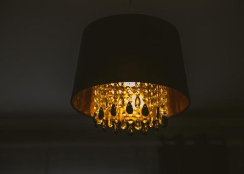 a ceiling light with a skull design on it at Apartamenty Blisko Centrum in Toruń