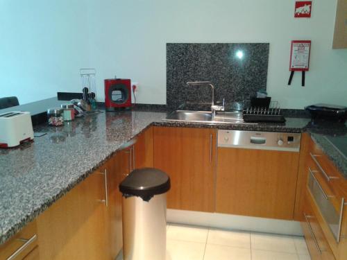 eine Küche mit einer Spüle und einer Theke in der Unterkunft Lovely 1 Bed Apartment - Vista das Ondas in Albufeira