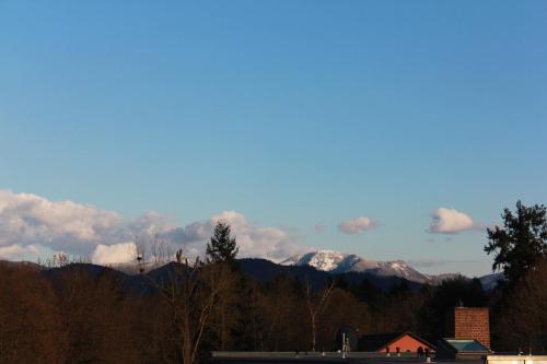 a view of snow covered mountains in the distance at MariaPrimaVera Apartment am Kurpark mit Schwarzwaldblick * * * * in Bad Krozingen