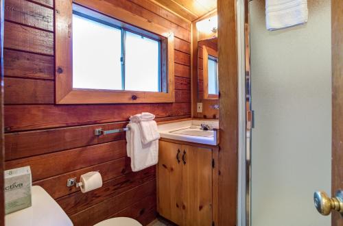 bagno con lavandino, servizi igienici e finestra di 70 Simmons Den a Wawona