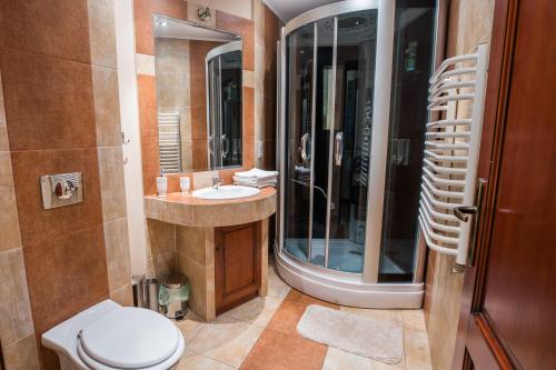 Kúpeľňa v ubytovaní Apartament Perła Kartuz z sauną