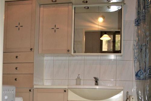 a bathroom with a sink and a mirror at 70m² großes Apartment mit Gartenzugang in Vienna