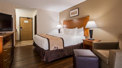 a hotel room with a bed and a flat screen tv at Best Western Alexandria Inn in Alexandria
