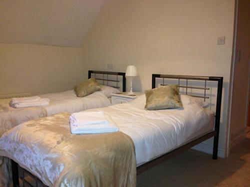 two twin beds in a room with at Anchor Inn Fladbury in Fladbury