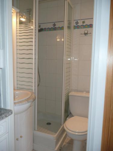 une salle de bain avec une douche, des toilettes et un lavabo dans l'établissement Regard Sur La Baie, à Saint-Valery-sur-Somme