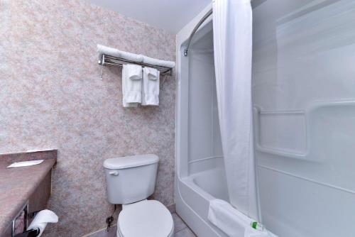 a bathroom with a toilet and a bath tub at Lexington Inn & Suites-Windsor in Windsor