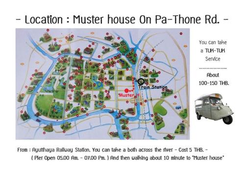 une carte d'un parc avec une voiture dessus dans l'établissement Muster Guesthouse, à Phra Nakhon Si Ayutthaya